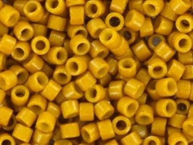 Miyuki Delica beads duracoat opaque dyed hawthorne, 5g 11/0 color DB 2106, cylindrical beads, Miyuki opaque mustard yellow DB2106