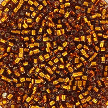 Miyuki Delica beads silverlined dark topaz, 5g 11/0 DB144, cylindrical beads, size 1.6mm, transparent brown Miyuki, color DB 144, amber