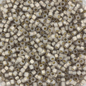 Miyuki Delica beads silverlined opal light taupe, light brown, 5g 11/0 color DB 1456, cylindrical beads, silverlined milky gray DB1456