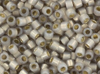 Miyuki Delica beads silverlined opal light taupe, light brown, 5g 11/0 color DB 1456, cylindrical beads, silverlined milky gray DB1456