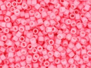 Miyuki Delica beads duracoat opaque dyed carnation, color DB 2117, cylindrical beads, DB 2117 pink