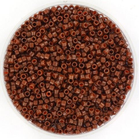 Miyuki Delica beads duracoat opaque dyed cognac, color DB 2142, cylindrical beads, DB 2142 brown