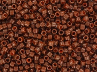 Miyuki Delica beads duracoat opaque dyed cognac, color DB 2142, cylindrical beads, DB 2142 brown