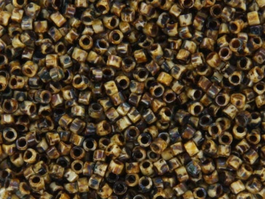 Miyuki Delica beads opaque picasso brown, 5g 11/0 DB2267, cylindrical beads, marbled brown, DB 2267, Delica opaque brown