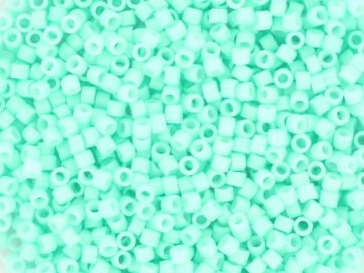 Miyuki Delica beads duracoat opaque dyed catalina, color DB 2122, cylindrical beads, DB 2122 light green