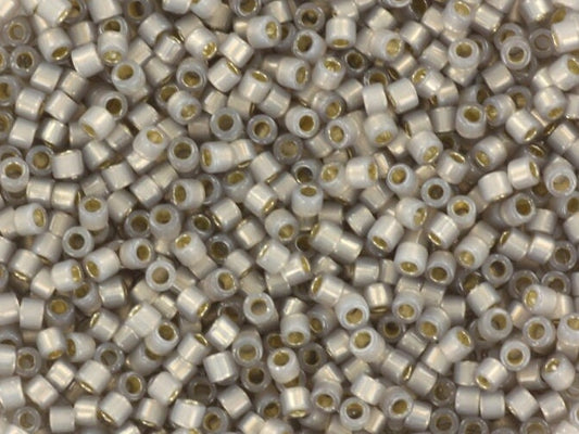 Miyuki Delica beads silverlined opal light taupe, light brown, 5g 11/0 color DB 1456, cylindrical beads, silverlined milky gray DB1456