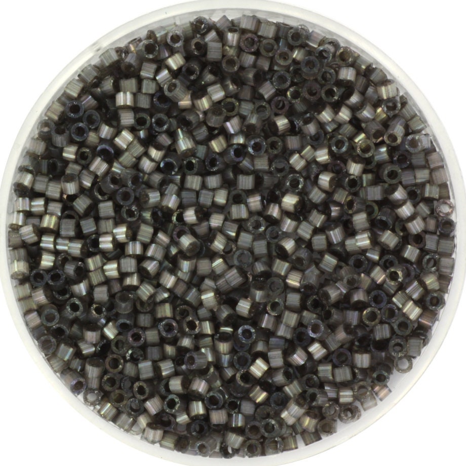 Miyuki Delica beads silk satin dyed rustic gray, color DB 1818, cylindrical beads, DB 1818 dark gray