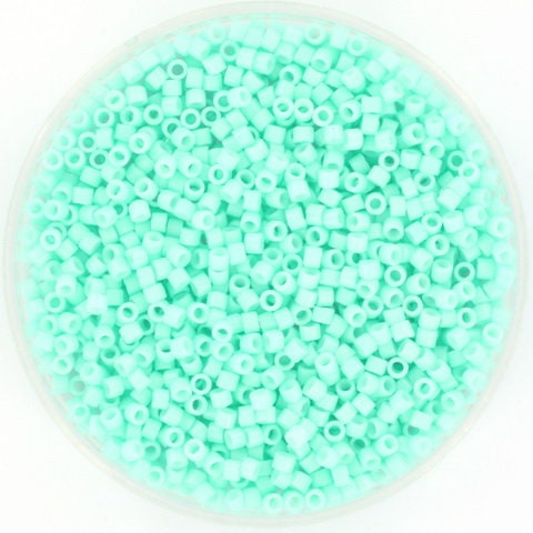 Miyuki Delica beads duracoat opaque dyed catalina, color DB 2122, cylindrical beads, DB 2122 light green