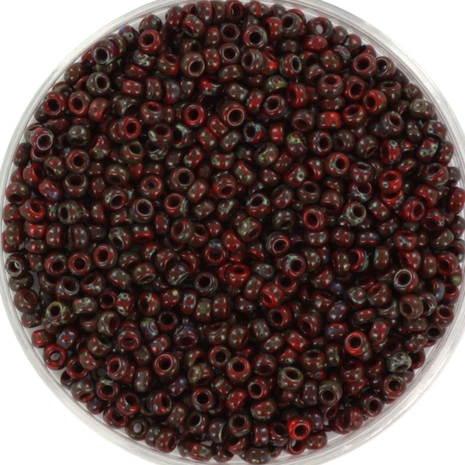 Miyuki seed beads 11/0, opaque picasso red 4513 10g, japanese beads, 2mm small beads, marbled red seed beads