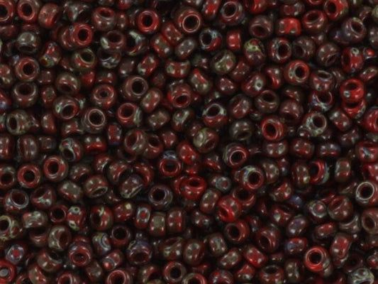 Miyuki seed beads 11/0, opaque picasso red 4513 10g, japanese beads, 2mm small beads, marbled red seed beads