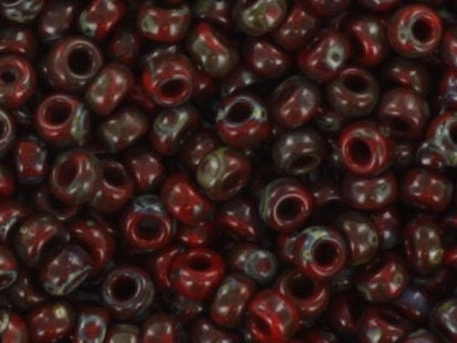 Miyuki seed beads 11/0, opaque picasso red 4513 10g, japanese beads, 2mm small beads, marbled red seed beads