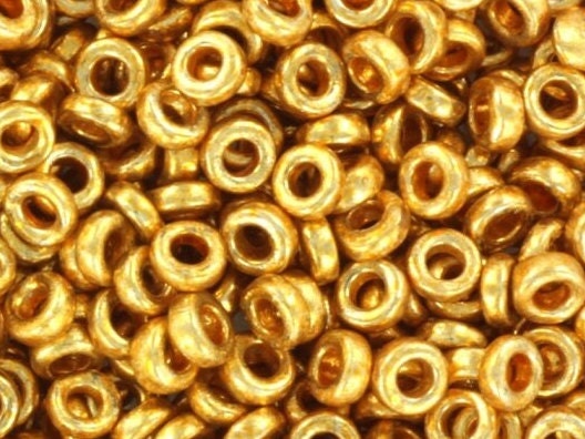 5g Miyuki spacer beads 3 x 1.3 mm, duracoat galvanized gold, color 4202, beads from japan, donut shaped beads