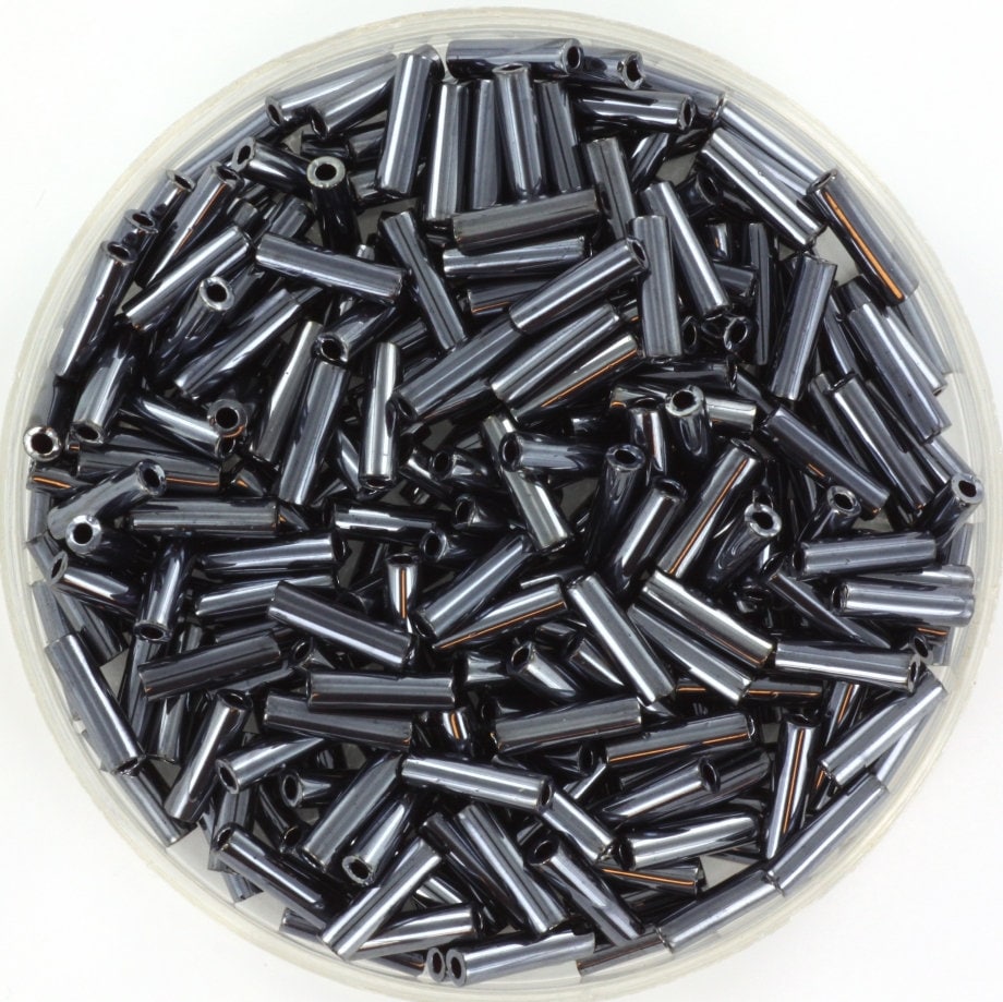 Miyuki bugles 6mm, opaque gunmetal, color 451, metallic black, beads from japan, tube shaped beads, long beads, japanese beads