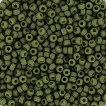 Miyuki seed beads 11/0, opaque matte olive 2318 10g, Miyuki dark green, japanese beads, 2mm small beads, matte dark green seed beads