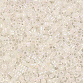 Miyuki Delica beads opaque ab white pearl, 5g 11/0 color DB 202, cylindrical beads, Miyuki white beads, Miyuki white luster