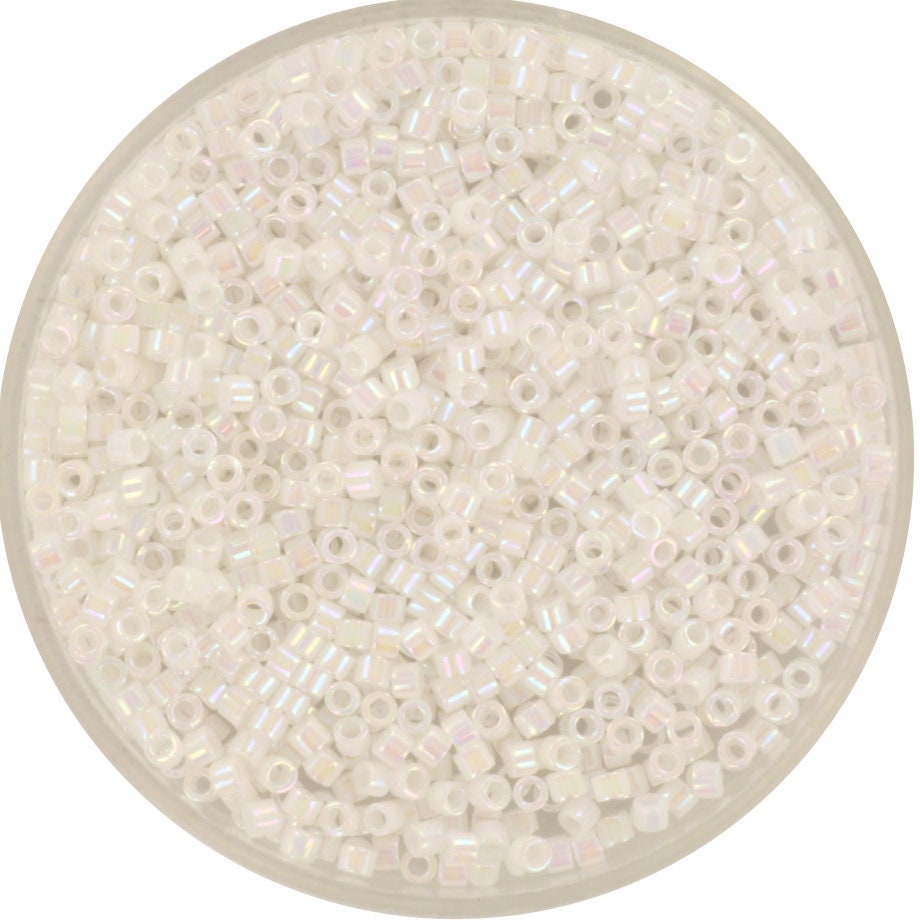 Miyuki Delica beads opaque ab white pearl, 5g 11/0 color DB 202, cylindrical beads, Miyuki white beads, Miyuki white luster