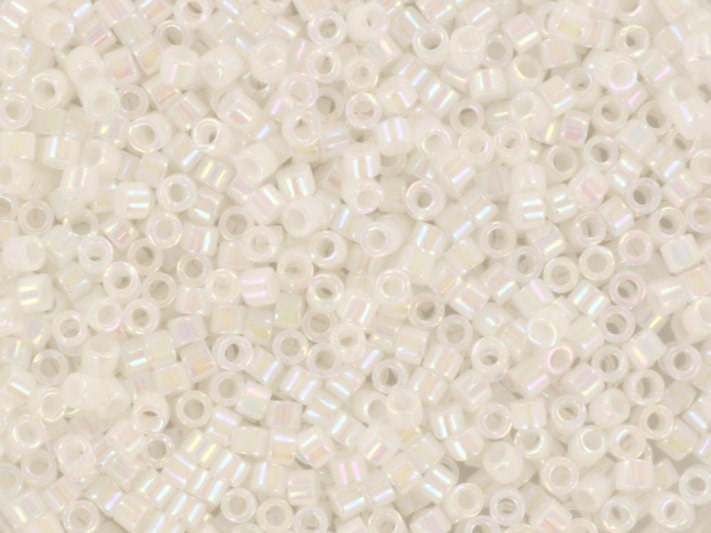 Miyuki Delica beads opaque ab white pearl, 5g 11/0 color DB 202, cylindrical beads, Miyuki white beads, Miyuki white luster