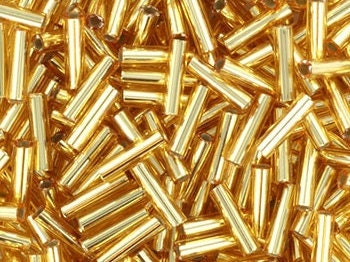 Miyuki bugles 6mm, silverlined gold, color 3, beads from japan, tube shaped beads, long beads, japanese beads