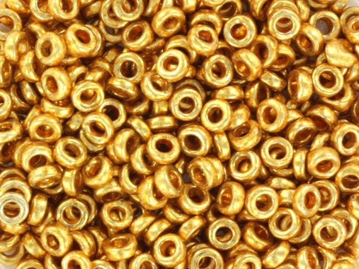 5g Miyuki spacer beads 3 x 1.3 mm, duracoat galvanized gold, color 4202, beads from japan, donut shaped beads