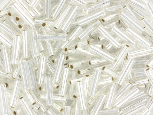 Miyuki bugles 6mm, silverlined crystal, color 1, beads from japan, tube shaped beads, long beads, japanese beads