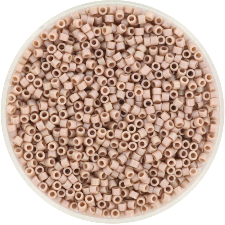 Miyuki Delica beads opaque glazed frosted lavender, 5g 11/0 DB2305, cylindrical beads, matte luster beige, dark beige, light brown