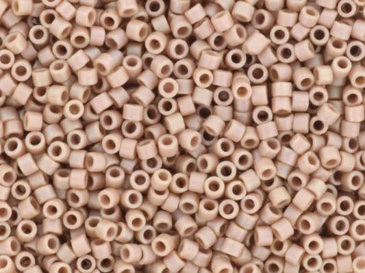 Miyuki Delica beads opaque glazed frosted lavender, 5g 11/0 DB2305, cylindrical beads, matte luster beige, dark beige, light brown