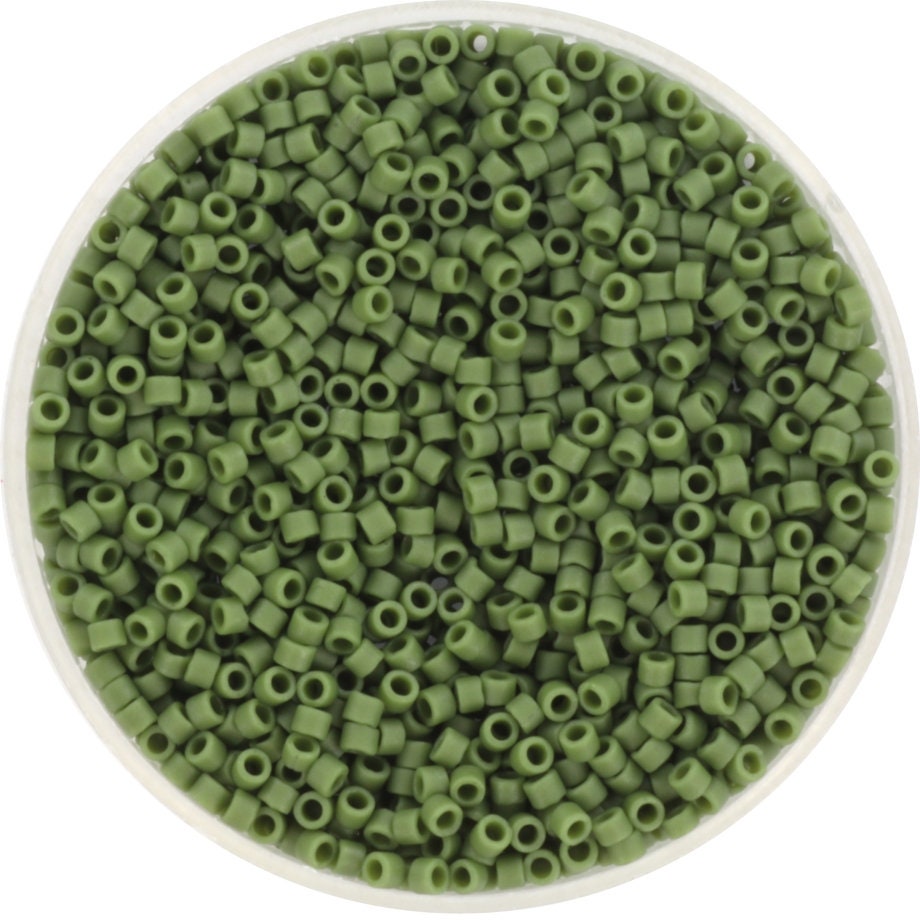 Miyuki Delica beads opaque glazed frosted dark green, 5g 11/0 DB2291, cylindrical beads, DB 2291 miyuki delica green, matte green