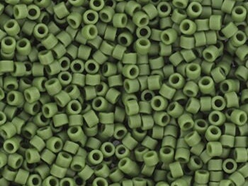 Miyuki Delica beads opaque glazed frosted dark green, 5g 11/0 DB2291, cylindrical beads, DB 2291 miyuki delica green, matte green