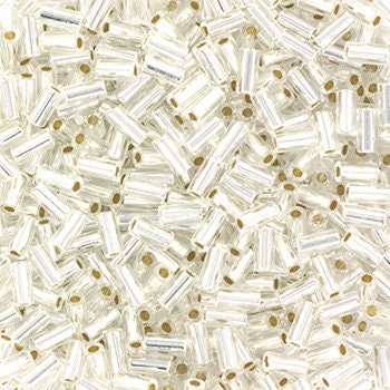 Miyuki bugles 3mm, silverlined crystal, color 1, beads from japan, tube shaped beads, long beads, japanese beads