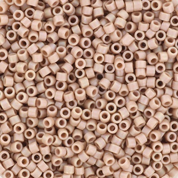 Miyuki Delica beads opaque glazed frosted lavender, 5g 11/0 DB2305, cylindrical beads, matte luster beige, dark beige, light brown