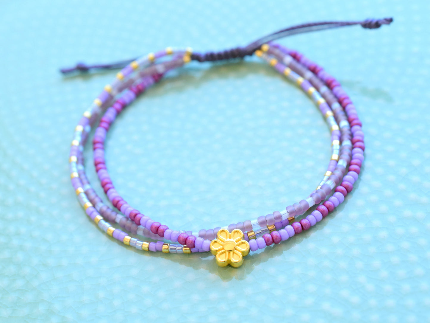 Miyuki bracelet adjustable, sliding knot bracelet, multi row bracelet friendship, gift for her birthday best friend, purple and gold