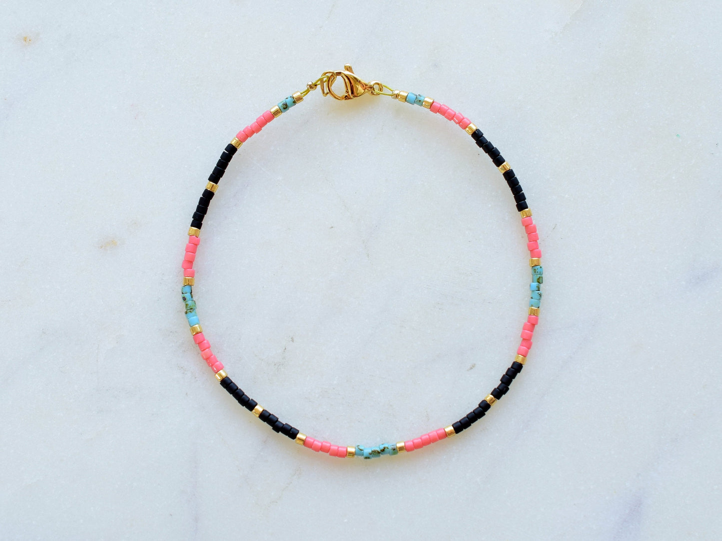 Dainty bracelet black and pink, Miyuki bracelet, friendship bracelet, thin bracelet, Miyuki bead bracelet, gift for best friend