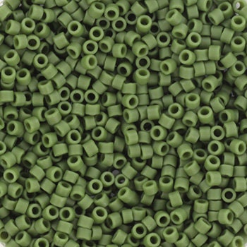 Miyuki Delica beads opaque glazed frosted dark green, 5g 11/0 DB2291, cylindrical beads, DB 2291 miyuki delica green, matte green