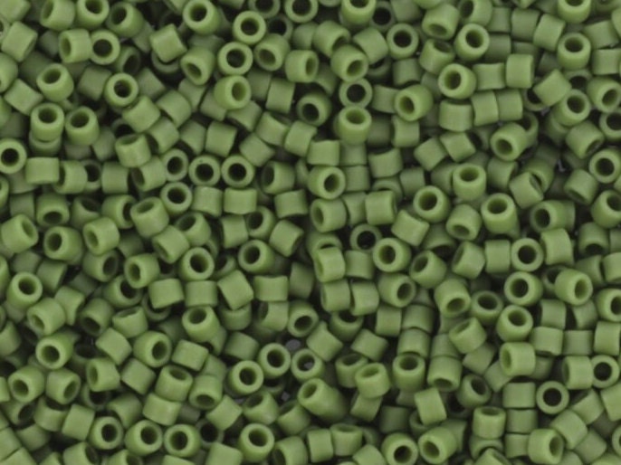 Miyuki Delica beads opaque glazed frosted dark green, 5g 11/0 DB2291, cylindrical beads, DB 2291 miyuki delica green, matte green