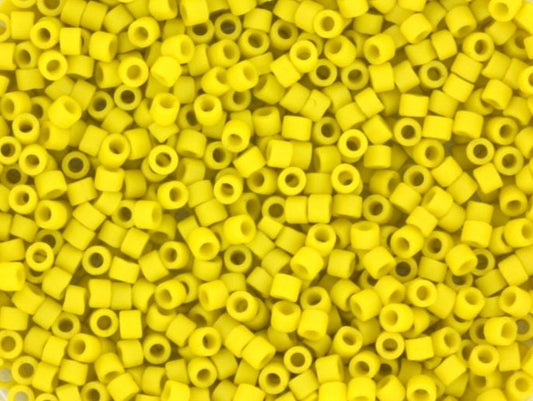 Miyuki Delica beads opaque glazed frosted yellow, lime yellow, 5g 11/0 DB2283, cylindrical beads, matte luster yellow, color DB 2283