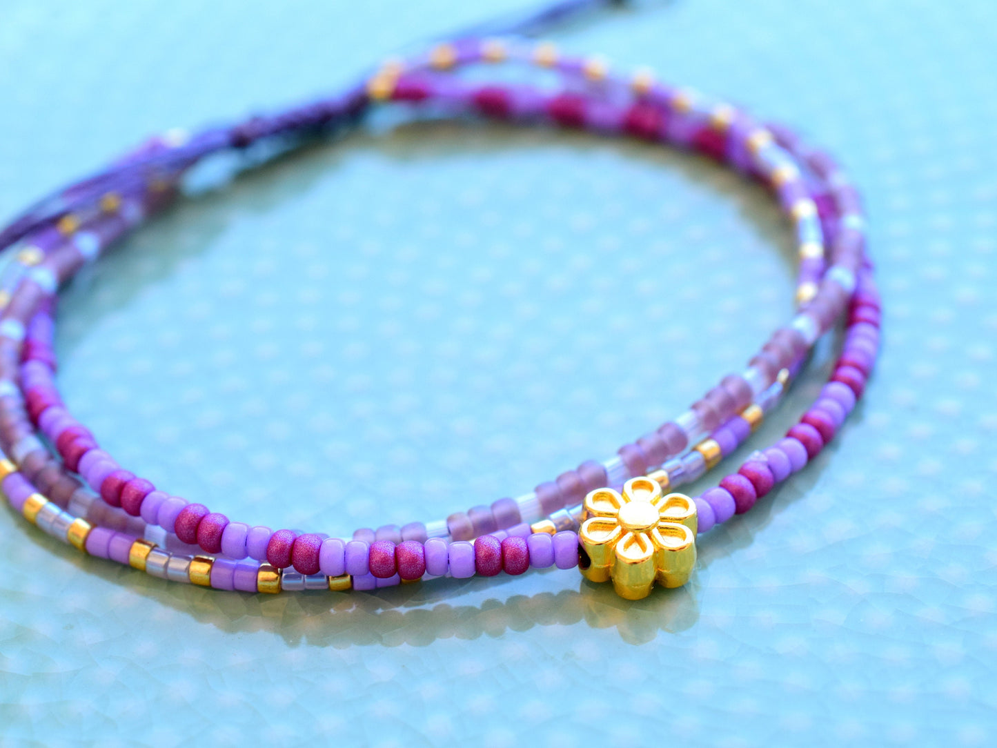 Miyuki bracelet adjustable, sliding knot bracelet, multi row bracelet friendship, gift for her birthday best friend, purple and gold