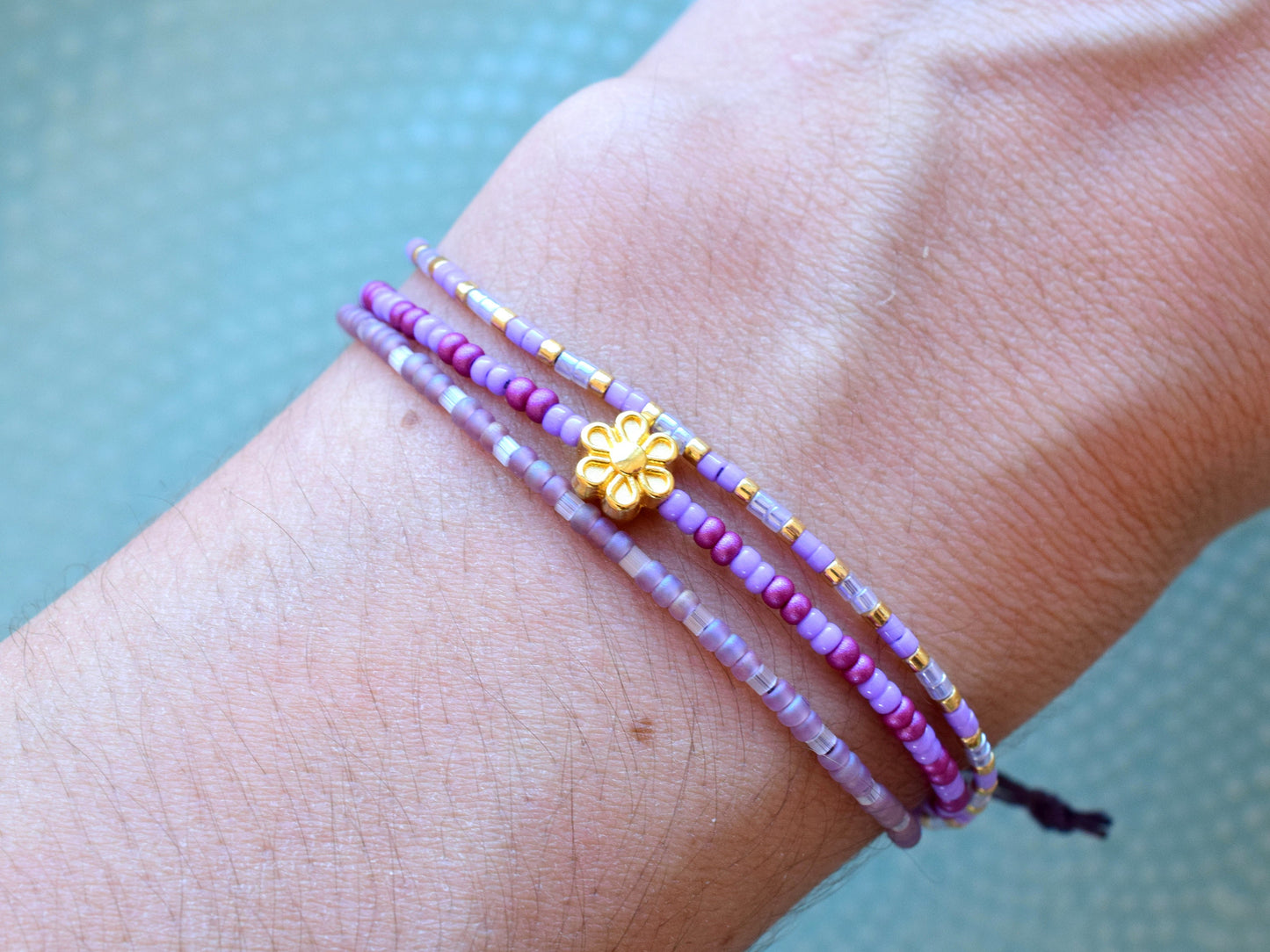 Miyuki bracelet adjustable, sliding knot bracelet, multi row bracelet friendship, gift for her birthday best friend, purple and gold