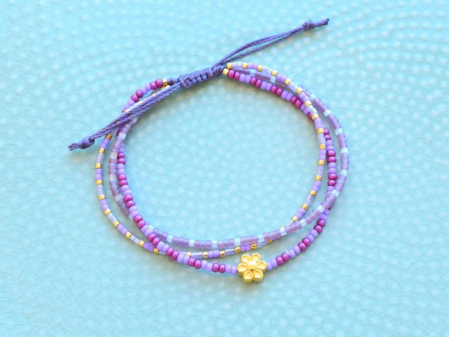 Miyuki bracelet adjustable, sliding knot bracelet, multi row bracelet friendship, gift for her birthday best friend, purple and gold