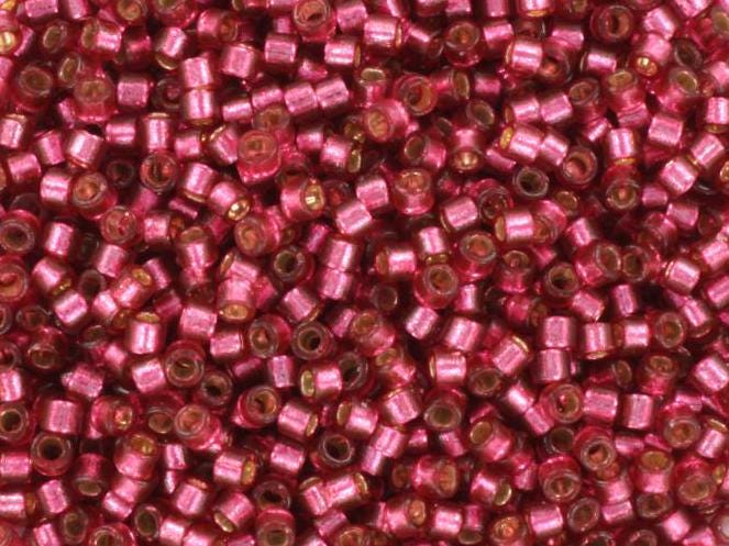 Miyuki Delica beads duracoat silverlined dyed petunia, 5g 11/0 DB2161, cylindrical beads, transparent pink Miyuki, DB 2161, dark pink