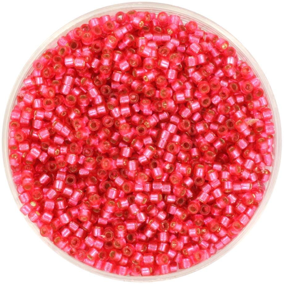 Miyuki Delica beads duracoat silverlined dyed hibiscus, 5g 11/0 DB2154, cylindrical beads, transparent pink Miyuki, DB 2154, coral red