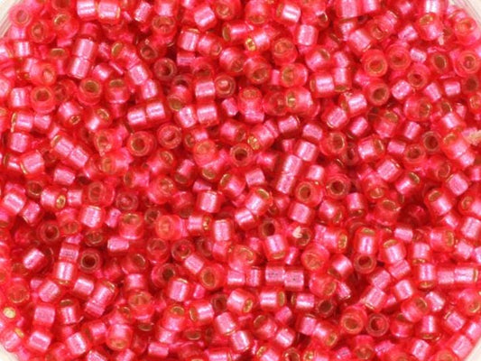 Miyuki Delica beads duracoat silverlined dyed hibiscus, 5g 11/0 DB2154, cylindrical beads, transparent pink Miyuki, DB 2154, coral red