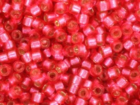 Miyuki Delica beads duracoat silverlined dyed hibiscus, 5g 11/0 DB2154, cylindrical beads, transparent pink Miyuki, DB 2154, coral red