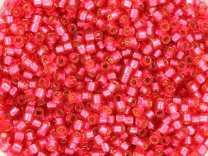 Miyuki Delica beads duracoat silverlined dyed hibiscus, 5g 11/0 DB2154, cylindrical beads, transparent pink Miyuki, DB 2154, coral red