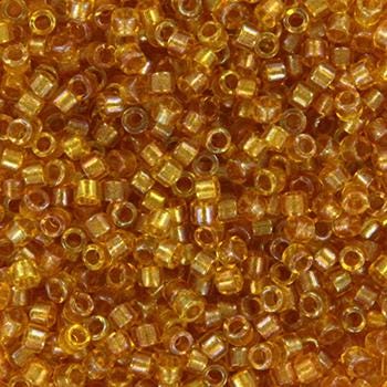 Miyuki Delica beads fancy lined marigold, 5g 11/0 DB2372, cylindrical beads, transparent orange Miyuki, color DB 2372, light brown