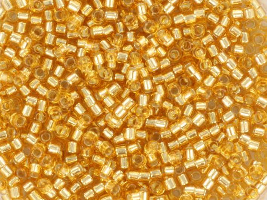 Miyuki Delica beads silverlined gold, 5g 11/0 DB42, cylindrical beads, transparent gold Miyuki, color DB 42 light brown silverlined