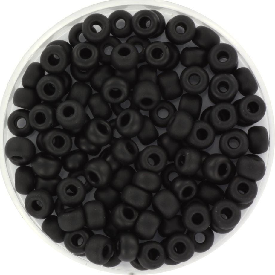 10g Miyuki seed beads 6/0, opaque matte black 401F, japanese beads, large black rocailles, size 4mm, pony beads