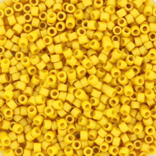 Miyuki Delica beads opaque glazed frosted pineapple yellow, 5g 11/0 DB2284, cylindrical beads, matte luster yellow, color DB 2284