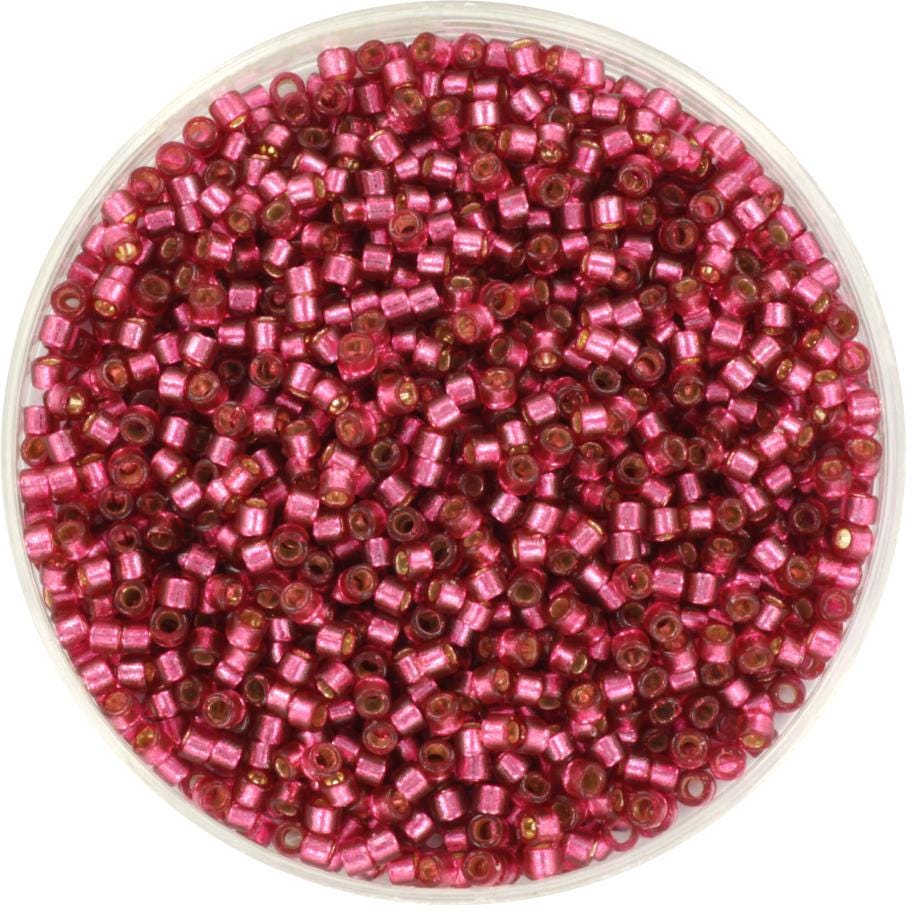 Miyuki Delica beads duracoat silverlined dyed petunia, 5g 11/0 DB2161, cylindrical beads, transparent pink Miyuki, DB 2161, dark pink