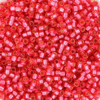 Miyuki Delica beads duracoat silverlined dyed hibiscus, 5g 11/0 DB2154, cylindrical beads, transparent pink Miyuki, DB 2154, coral red