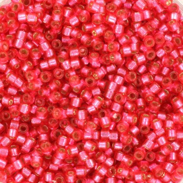 Miyuki Delica beads duracoat silverlined dyed hibiscus, 5g 11/0 DB2154, cylindrical beads, transparent pink Miyuki, DB 2154, coral red